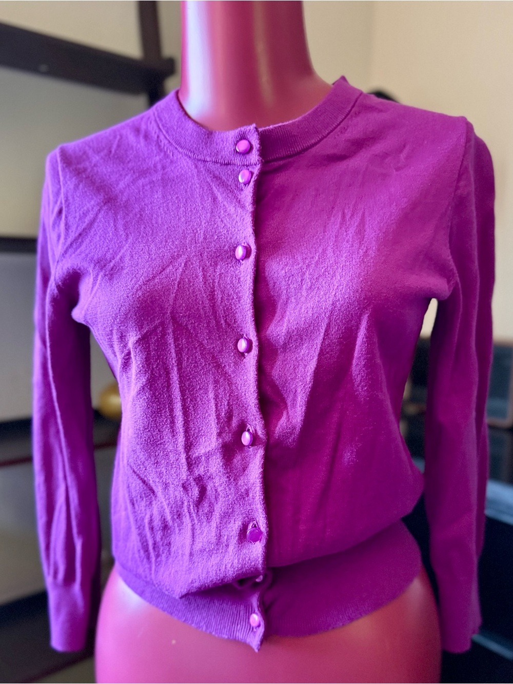 J Crew Classic Purple Button-Front Women's Cardigan Sweater